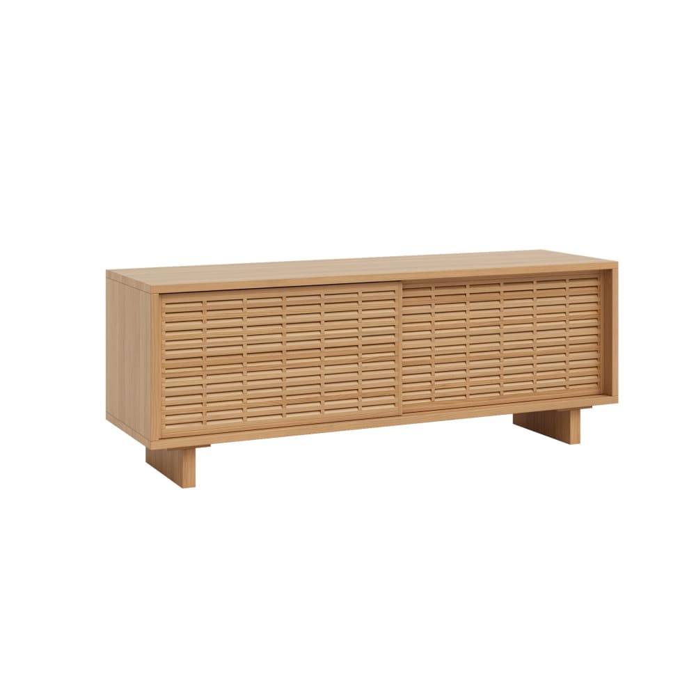 Meuble TV en bois de pin massif verni en couleur chêne 120 cm