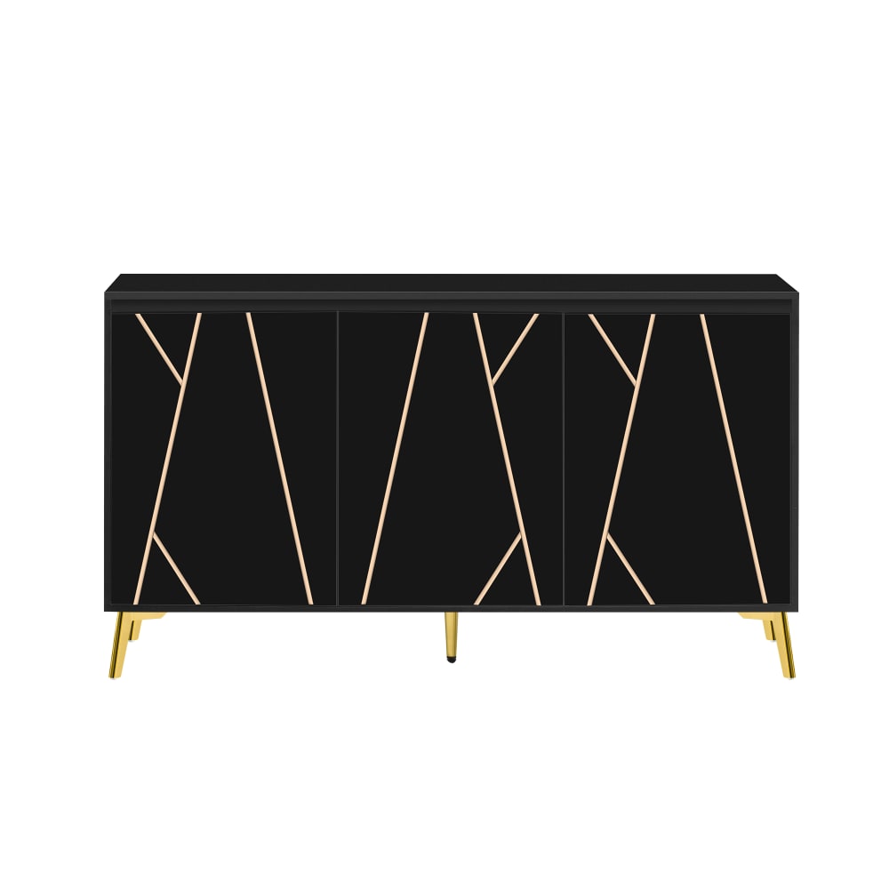 Armoire noire avec pieds dorés et portes décoratives modernes