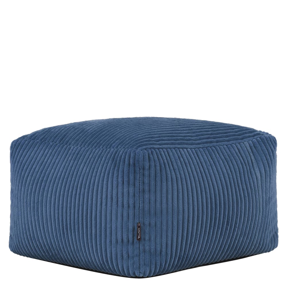 Pouf repose-pieds carré velours côtelé bleu jean