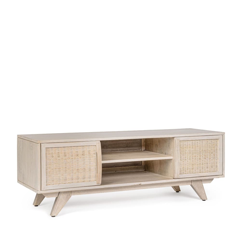 Meuble TV en bois de manguier blanchi 2 portes 2 niches