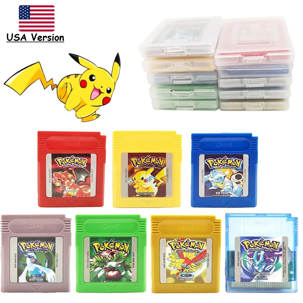 For GBC Pokemon 16-bit Game Video Game Cartridge Console Card Pokemon Red Blue Crystal Golden Green Silver Yellow USA Version