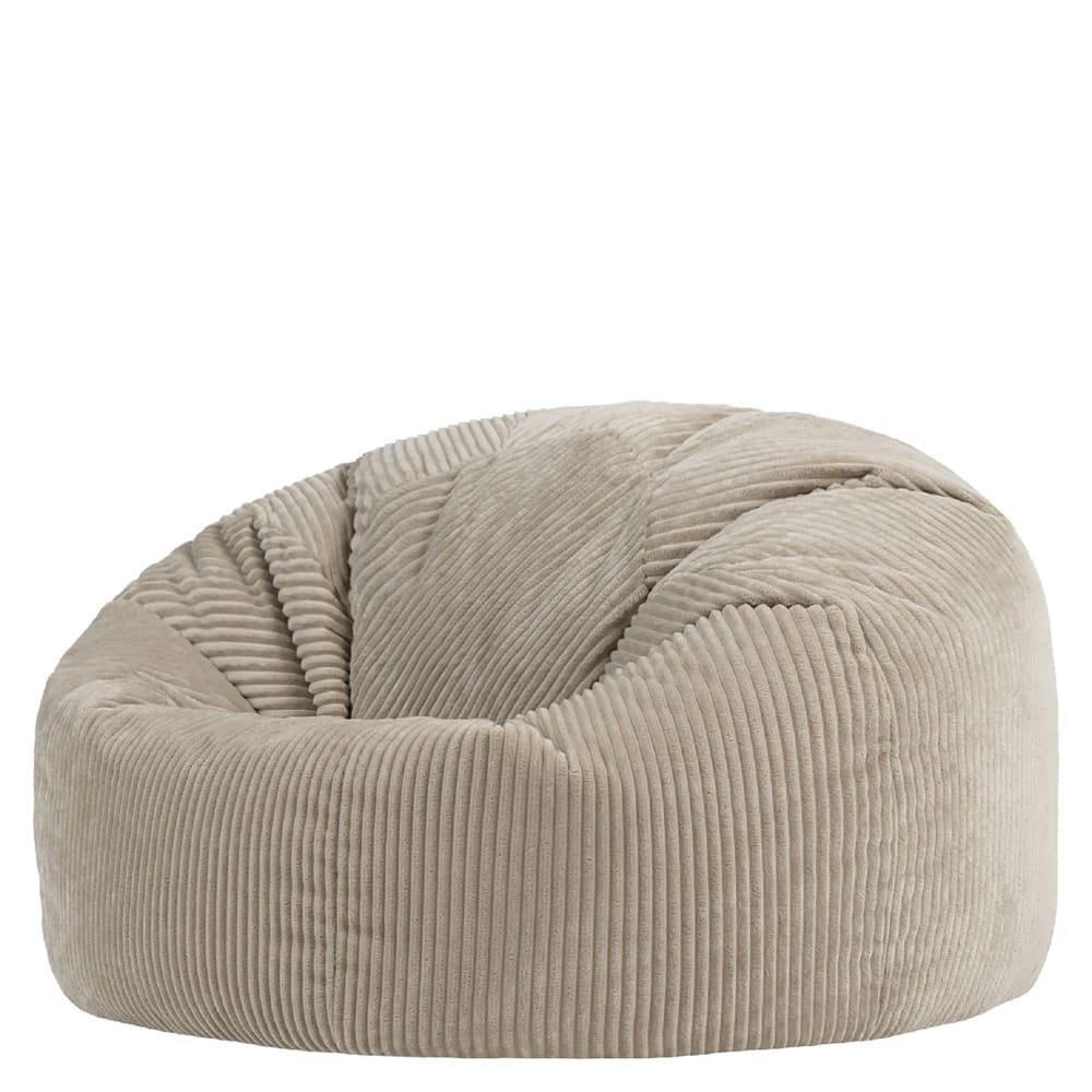 Pouf classique large XL velours côtelé beige galet