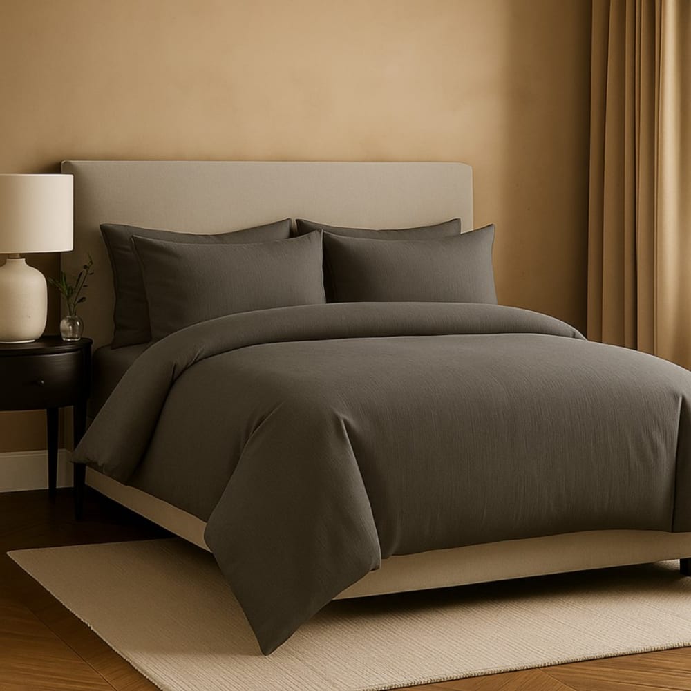 Parure 220x240 gris foncédrap 160x200 taies 60x60