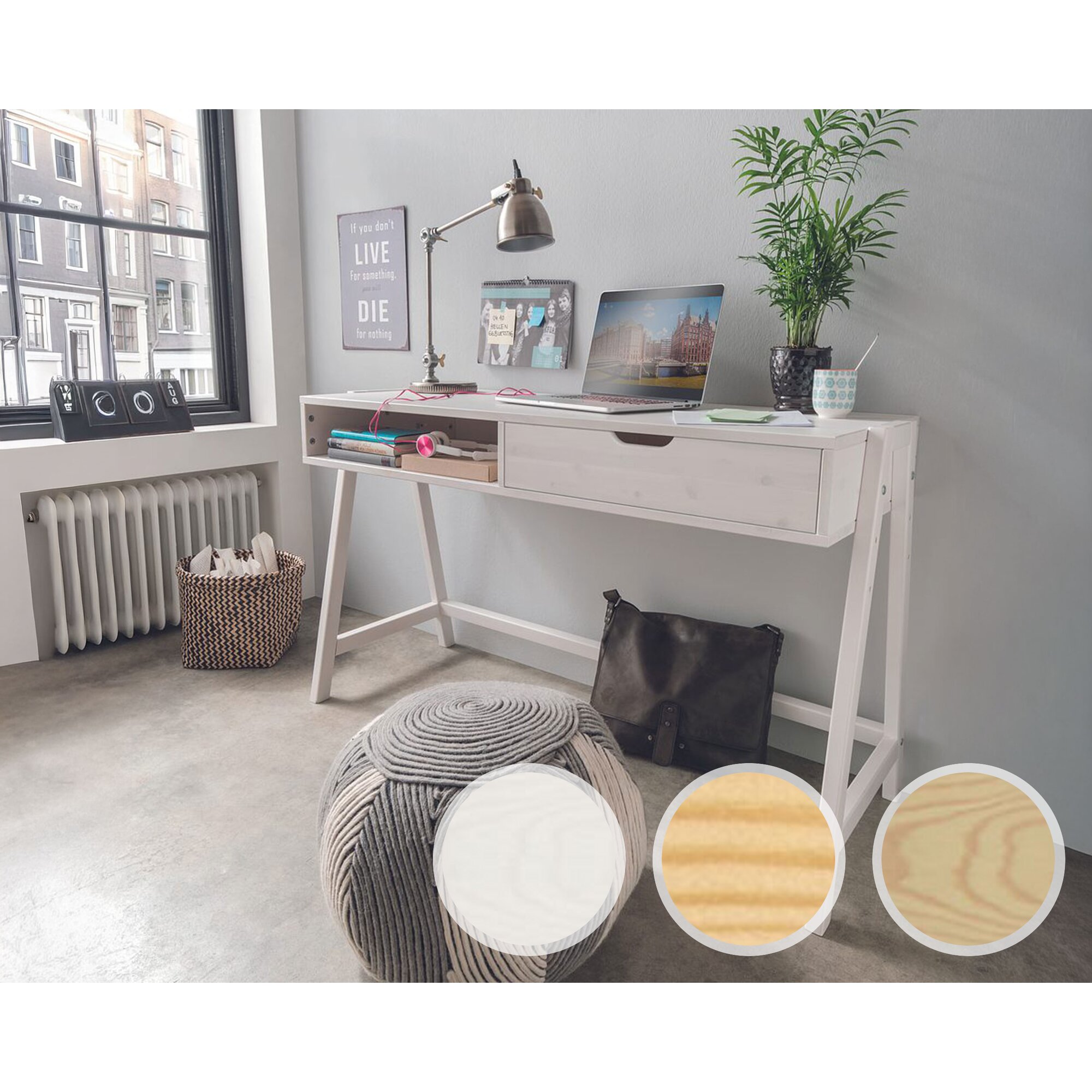 INFANSKIDS Schreibtisch - höhenverstellbar Kiefer weiß / mit Schublade Image