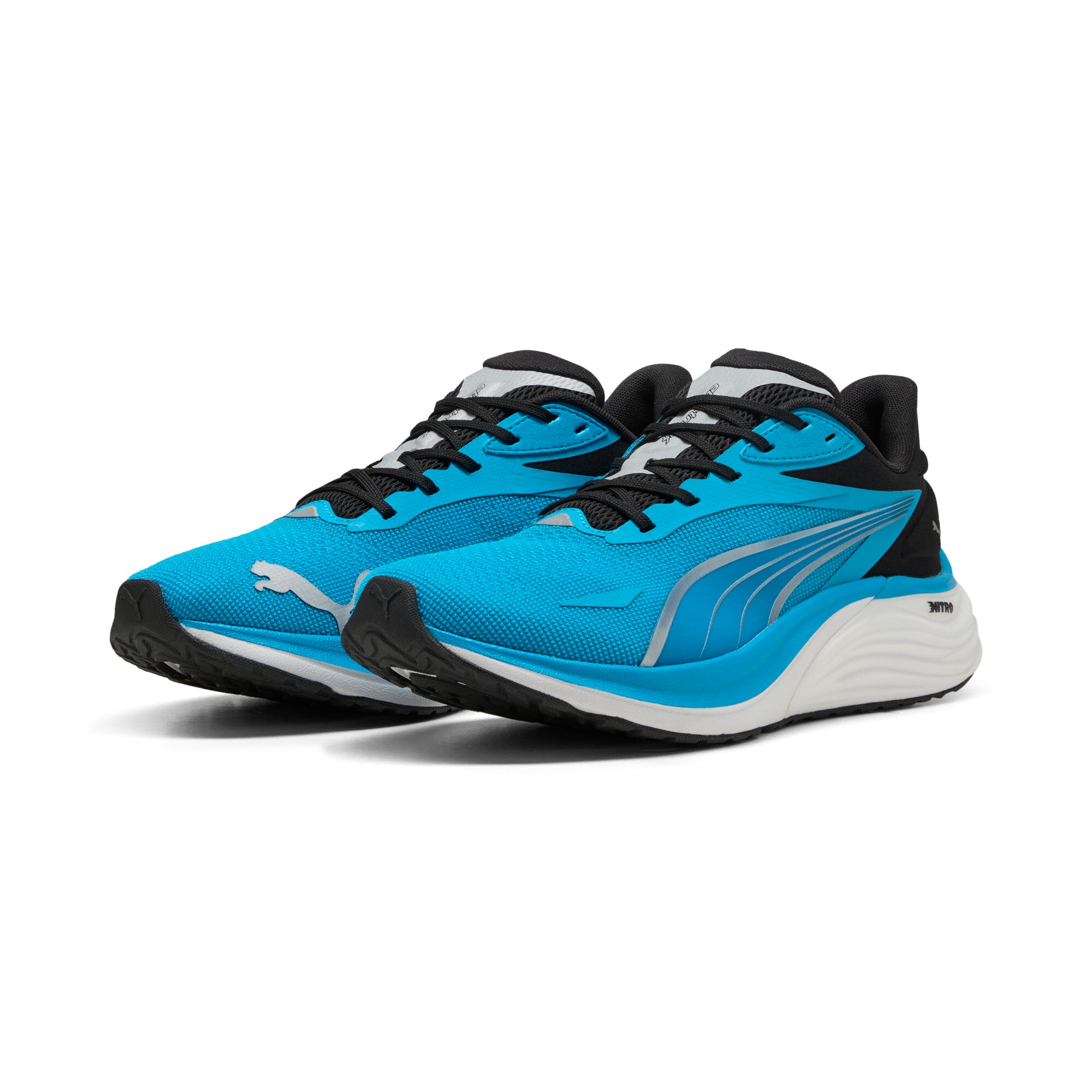 Laufschuh PUMA "ELECTRIFY NITRO 4", Damen, Gr. 40, schwarz (speed blau, puma schwarz), Schuhe Laufschuh