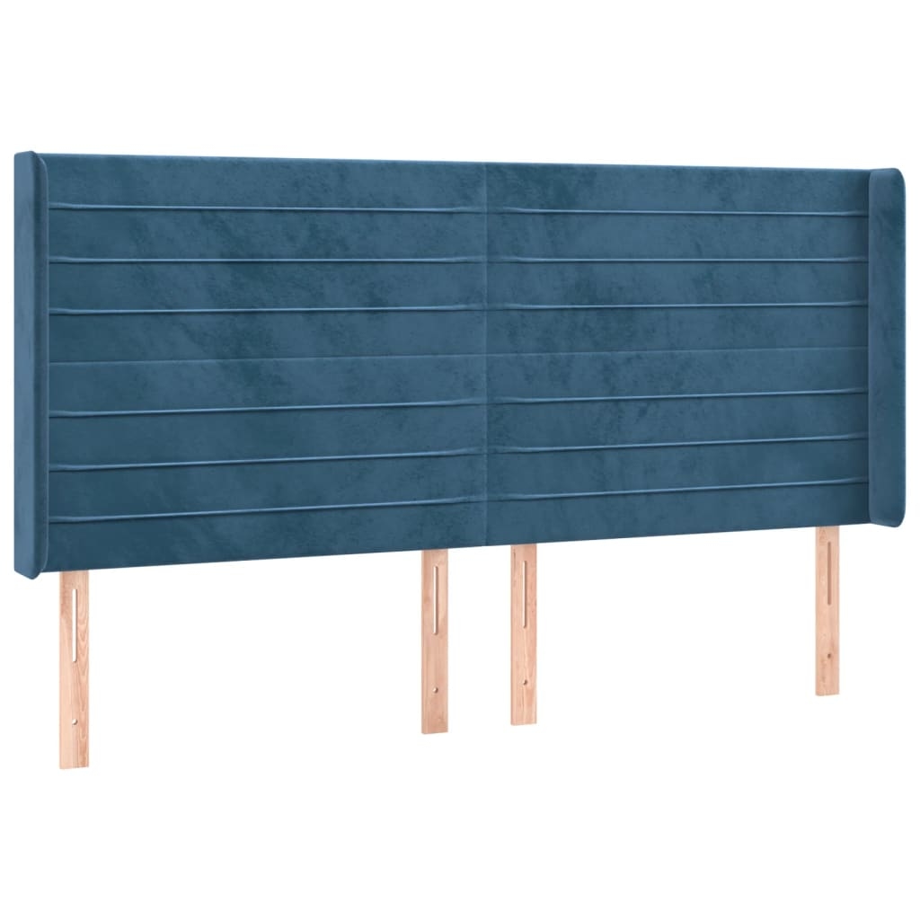 vidaXL Kopfteil mit Ohren Dunkelblau 163x16x118/128 cm Samt Image