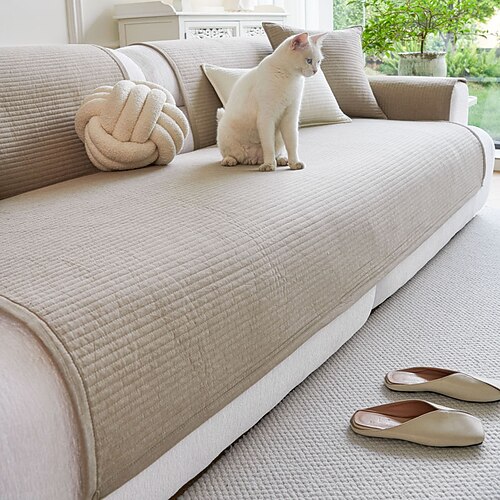 Sofakissenbezug im nordischen Stil, Ganzjahres-Schonbezug aus Baumwollstoff, modernes minimalistisches Anti-Rutsch-Sofapolster, Sofaschutz für das Wohnzimmer Image