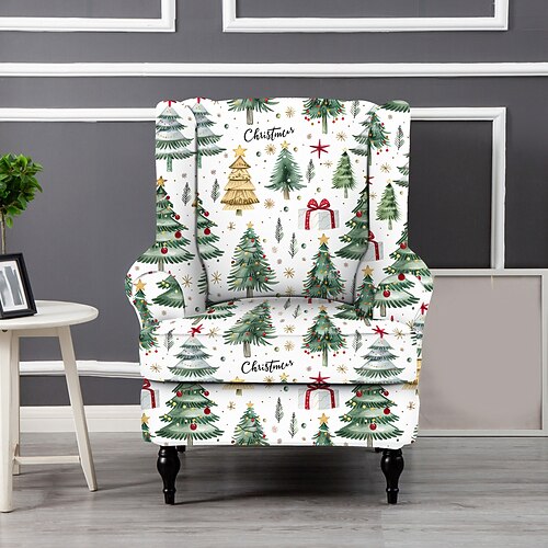 Weihnachtlicher Ohrensesselbezug, floraler, gestreifter oder geometrisch bedruckter Polyester-Schonbezug, dekorativer Stuhlschutz für Zuhause oder das Büro Image