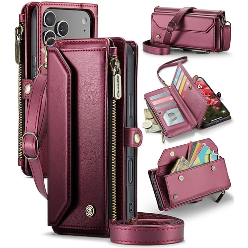 Handy Hülle Handyhüllen Für iPhone 17 Pro Max 17 Air 17 Brieftaschenhülle mit Trageriemen Mit Handgelenkschlaufe Ständer TPU PU-Leder Image