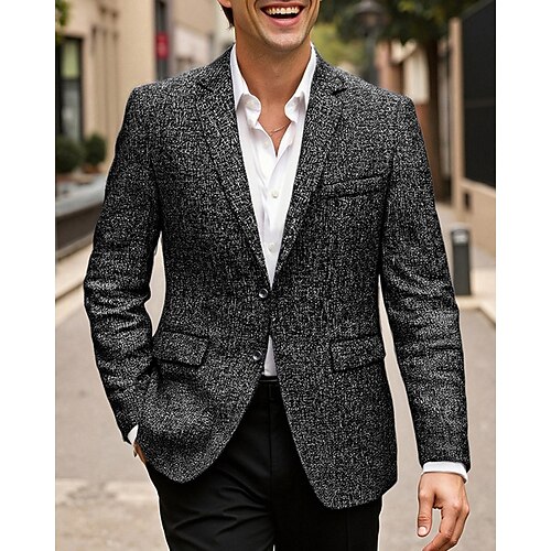 Herren Blazer Geschäft Cocktailparty Hochzeitsfeier Mode Lässig Frühling Herbst Polyester Einfach Tasche Knöpfe Bequem Einreihig Blazer Schwarz Marineblau Grau Image