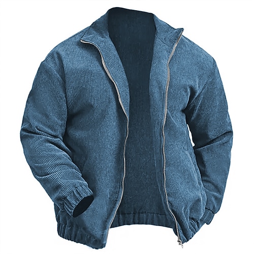 Herren Cordjacke Freizeitjacke Urlaub Täglich Atmungsaktiv Tasche Frühling Herbst Einfach Mode Klassisch Revers Regulär Schwarz Blau Braun Grün Kaffee Jacken Image