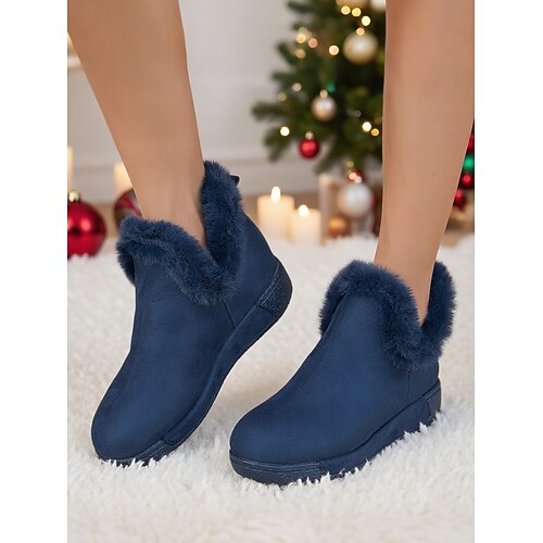 Rote, mit Fell gefütterte Schneestiefel für Damen – warme und gemütliche Winterstiefel für Damen – ideal für Weihnachten, verschneite Tage und Urlaubsreisen Image