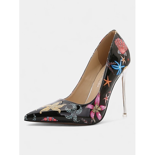 Rote Weihnachts-High Heels für Damen, spitze Stiletto-Pumps aus Lackleder mit festlicher Stickerei, elegante Partyschuhe für Winteroutfits Geschenke Image