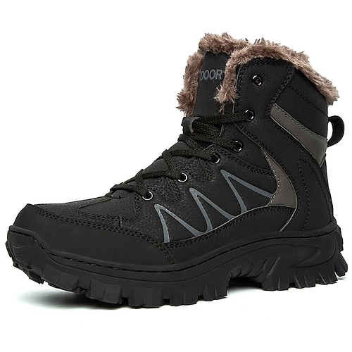 olivgrüne isolierte Wanderstiefel für Herren mit Pelzkragen – strapazierfähiges und stylisches Schuhwerk für Winterwanderungen und Outdoor-Abenteuer Image