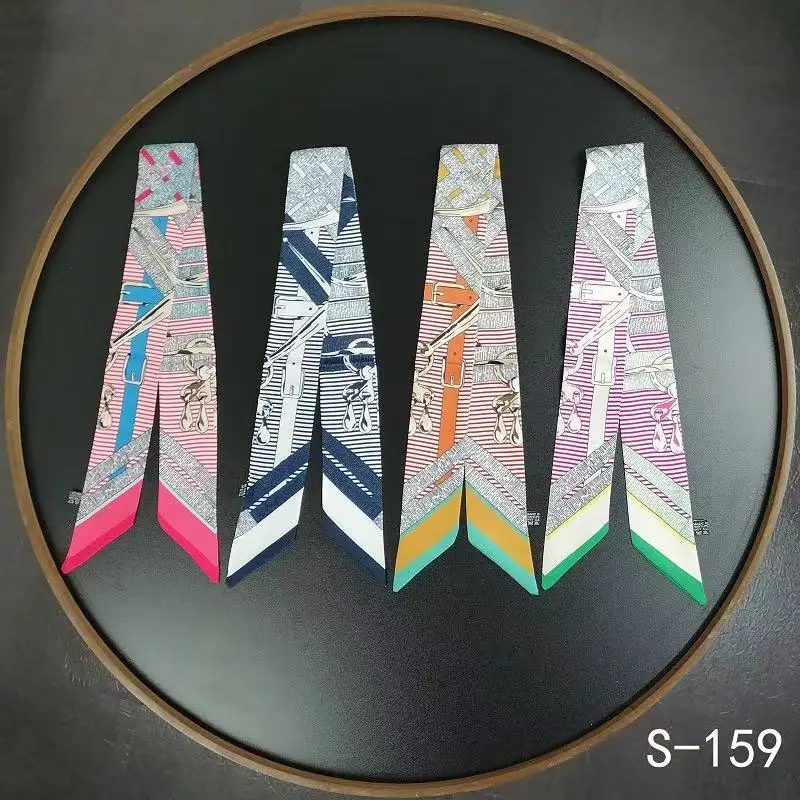 Neue Koreanische Version Twill Dünne Seide Schal Kleine Streifen Verpackung Tasche Griff Band Kleinen Schal Großhandel Geschenk 5*90 cm Image