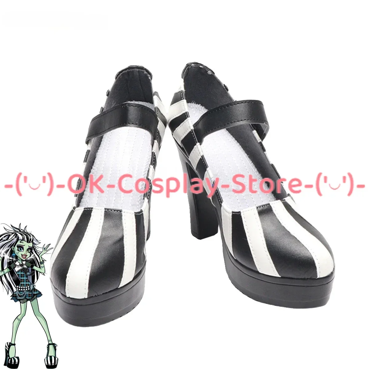 [Angepasst] Frankie Stein Cosplay Schuhe Anime Roleplay Requisiten Halloween Karneval Urlaub Party PU Leder Stiefel High Heels