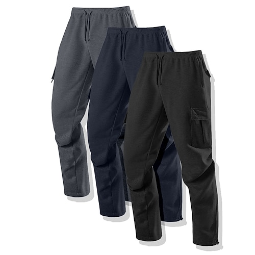 Herren Cargo-Jogginghose Fleecehose Jogginghose Hose Freizeithose Kordelzug Elastischer Bund Mehrfachpackung Einfarbig Winddicht Außenbereich Volle Länge Outdoor Lässig Täglich Mode Streetwear Image