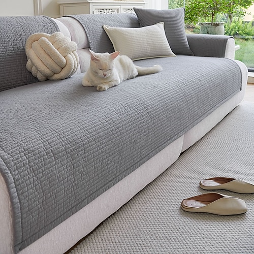 Sofakissenbezug im nordischen Stil, Ganzjahres-Schonbezug aus Baumwollstoff, modernes minimalistisches Anti-Rutsch-Sofapolster, Sofaschutz für das Wohnzimmer Image