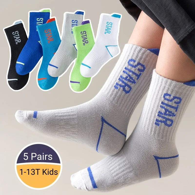 4 Pairs Children's Socks Boys Sport Socks Spring Autumn Socks 1-14T Kids Calf Socks