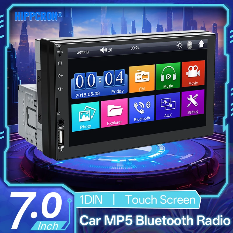 Hippcron Autoradio 1 Din MP5 Multimedia Player 7" Touchscreen FM ISO Power Aux Eingang Bluetooth USB Mirror Link Unterstützung Kamera Image