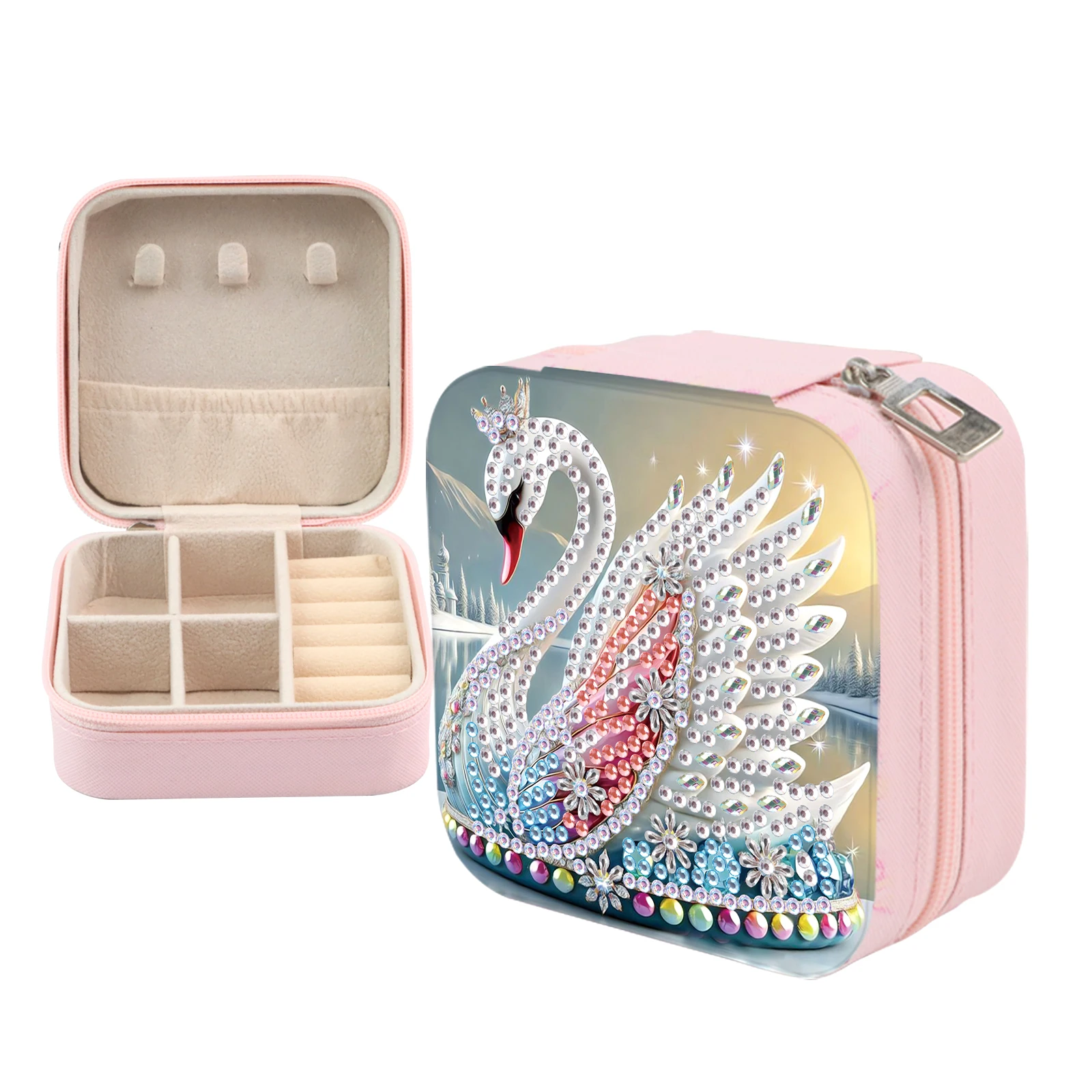 Diamond Art Painting Jewelry Organizer Box kit,DIY Swan Jewelry Box for Adults, Portable Jewelry Case Jewelry storage Gifts