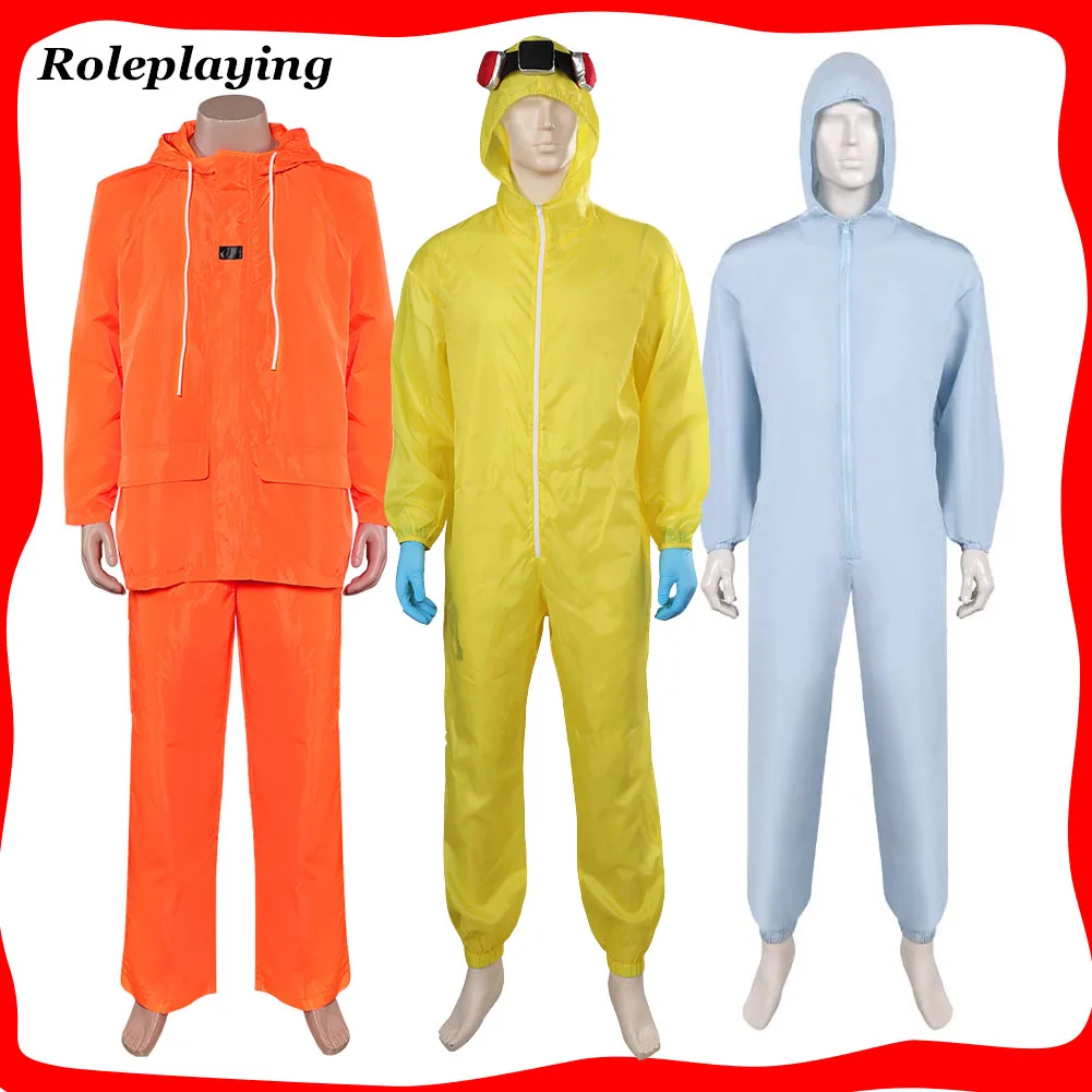 TV Breaking Cos Bad Walter White Cosplay Laborkittel Overall Handschuhe Kostüm für Erwachsene Männer Rollenspiel Halloween Karneval Party Anzug Image