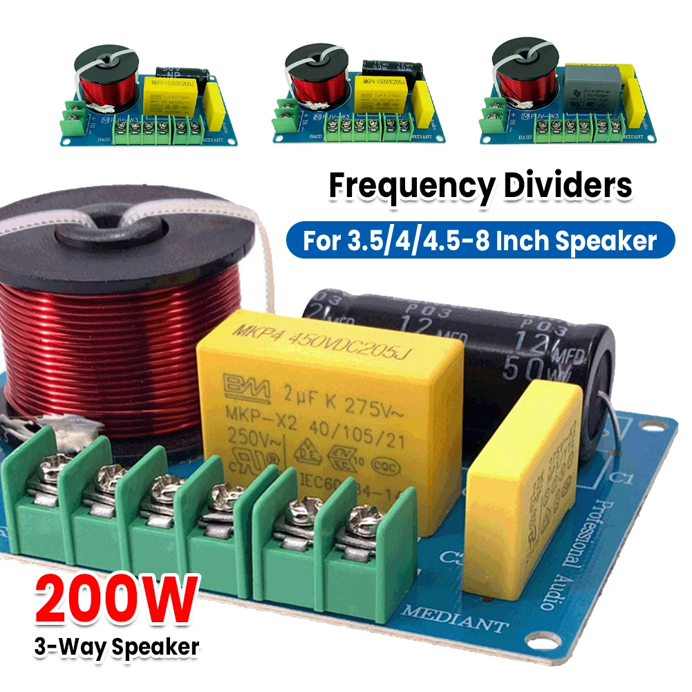 200 W Frequenzteiler DIY Audio-Modifikation 3-Wege-Hi-Fi-Crossover-Filtermodul Bücherregal Audio für 3,5/4/4,5-8 Zoll Lautsprecher