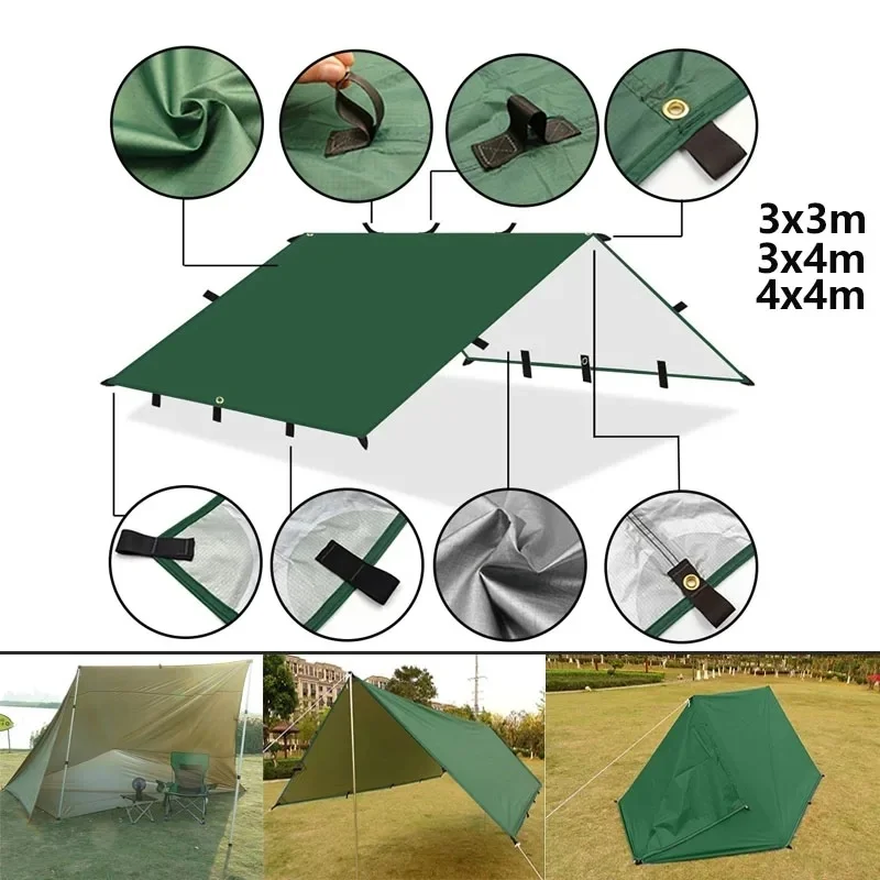 4 x 4 m, 4 x 3 m, 3 x 3 m, 19 Hängepunkte, Zeltplane, Überlebens-Sonnenschutz, Schattendach, Outdoor, Rucksackreisen, wasserdicht, Camping-Markise, Sonnenschutz Image