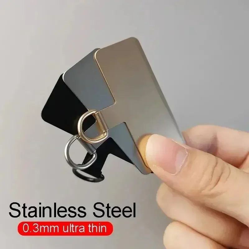 Metall Edelstahl Hängen Clip Anti-Verloren Metall Telefon Lanyard Tether Tab Karte Ultra Dünne Handy Sling Stück Patch Image