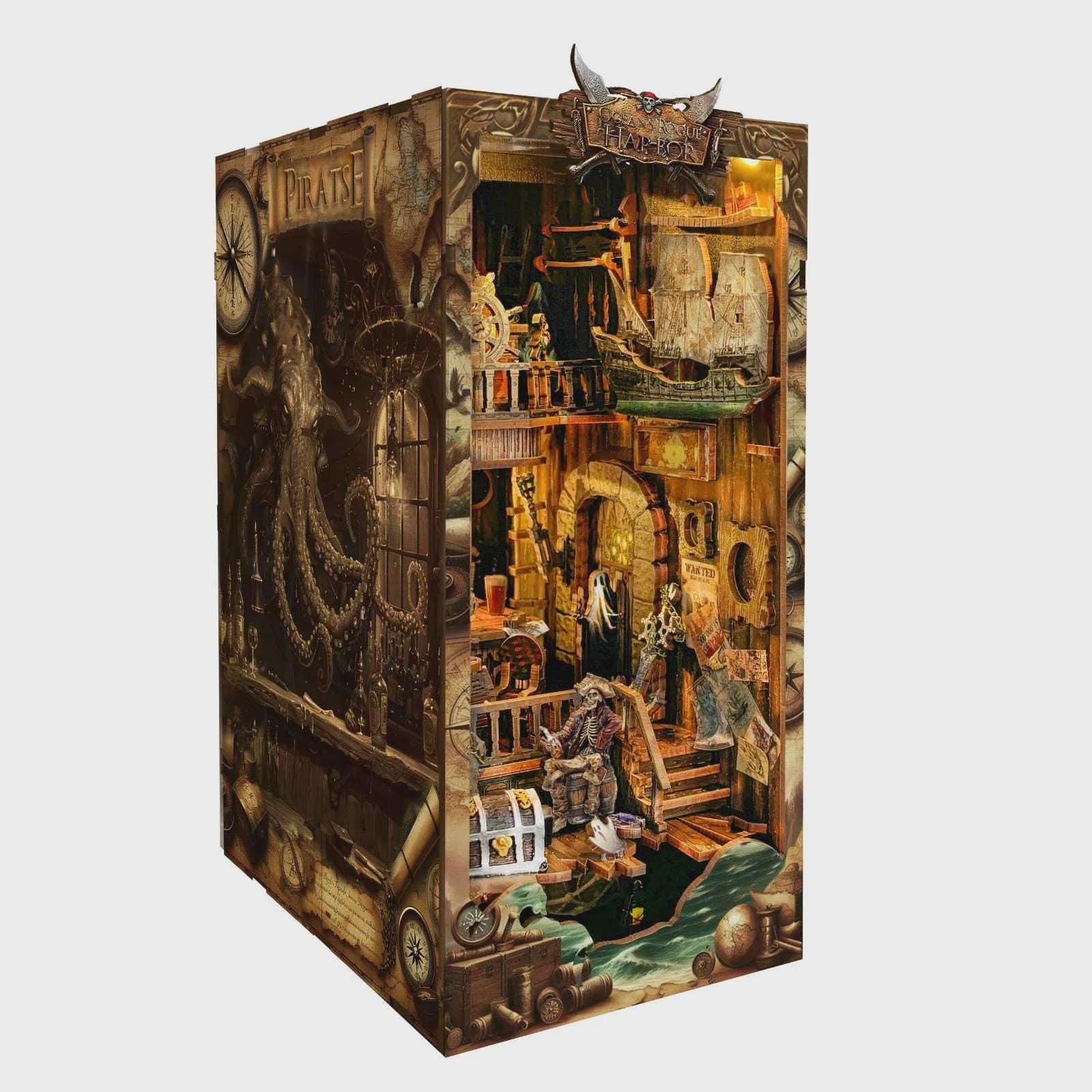 Nuovo mondo fai da te libreria angolo libreria inserto mobili in legno decorazione casa delle bambole in miniatura puzzle 3D in legno kit modello in l