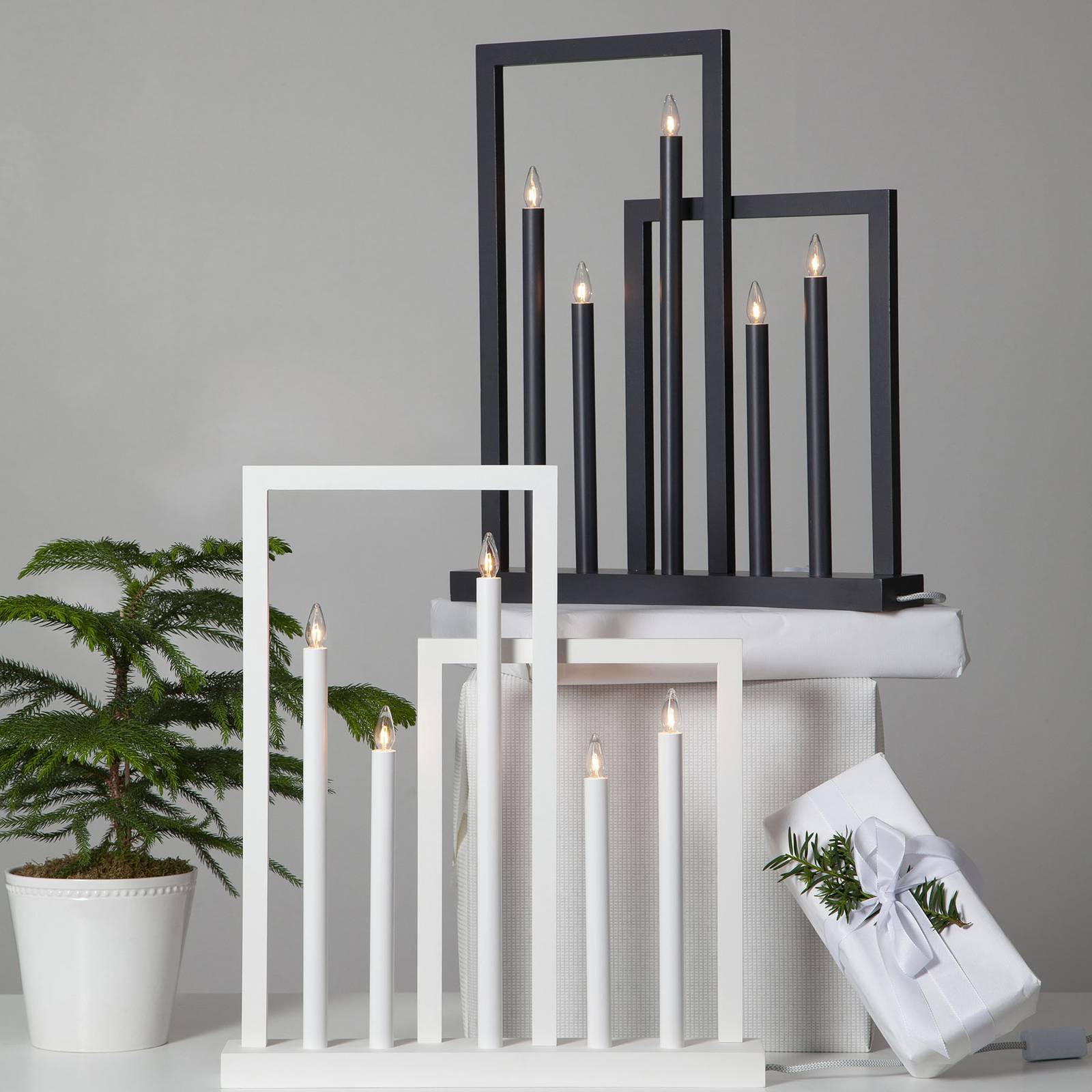 STAR TRADING Holz-Fensterleuchter Frame, 5-flammig, dunkelgrau Frame, schwarz, Holz