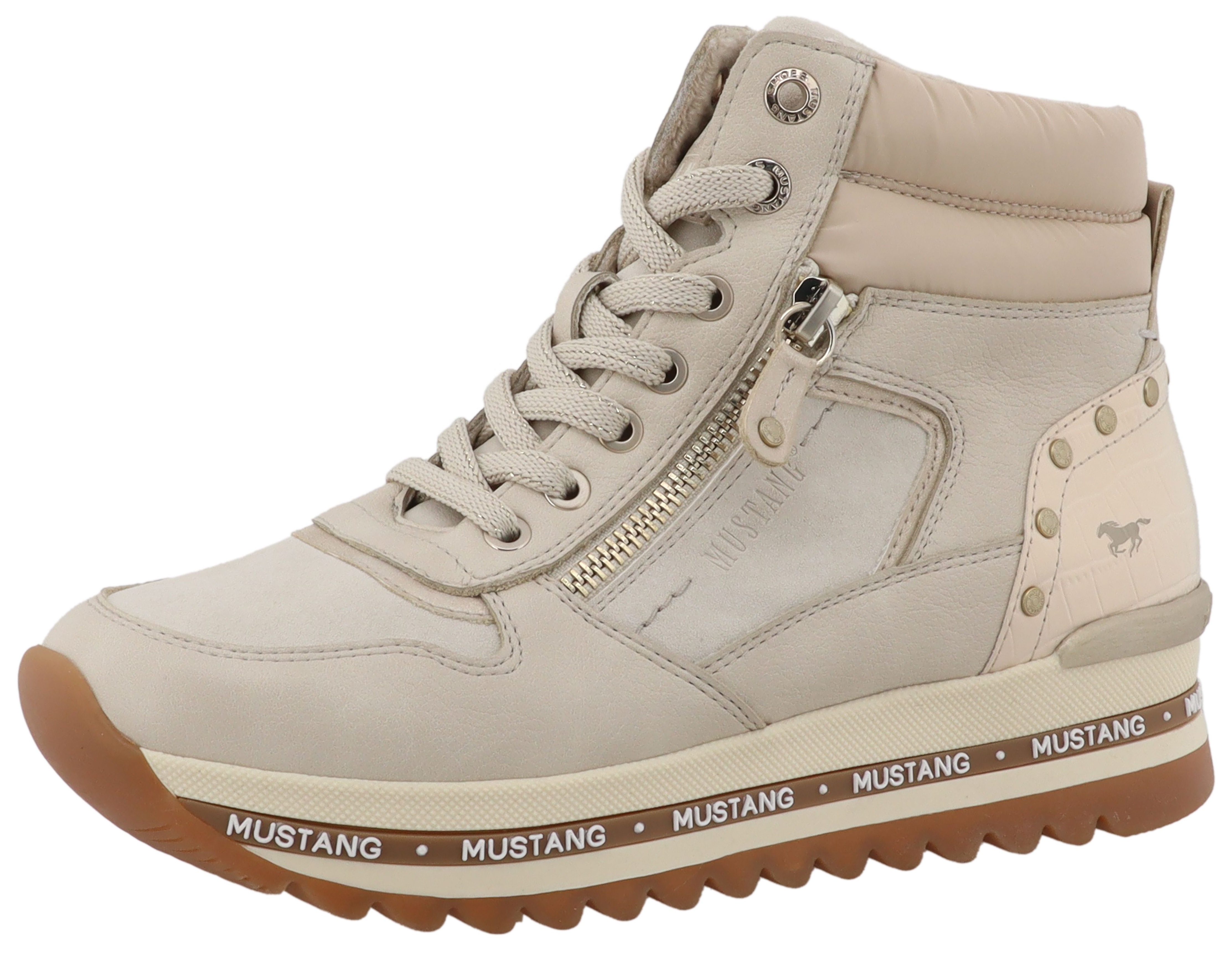 Winterboots MUSTANG SHOES "Urbana", Damen, Gr. 39, beige (écru, hellgrau), Lederimitat, Textil, Schuhe Winterboots, Plateausneaker, Winterboots mit wärmendem Textilfutter