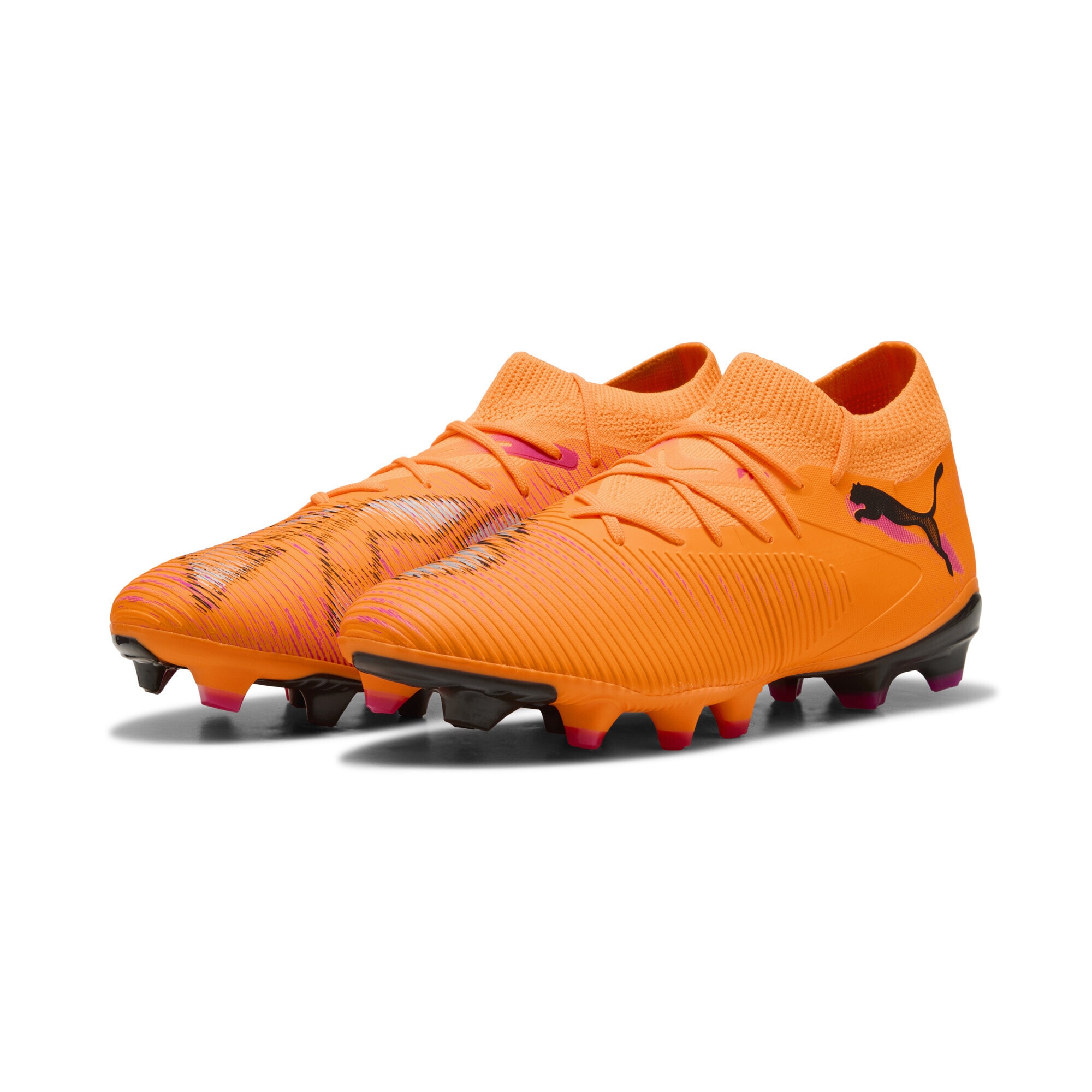 Fußballschuh PUMA "FUTURE 8 MATCH FG/AG Fußballschuhe Damen", Damen, Gr. 38,5, heat fire schwarz ravish orange pink, Obermaterial: Textil, Synthetik; Futter: Textil, Synthetik; Innensohle: Textil; Laufsohle: Synthetik, Schuhe Fußballschuh