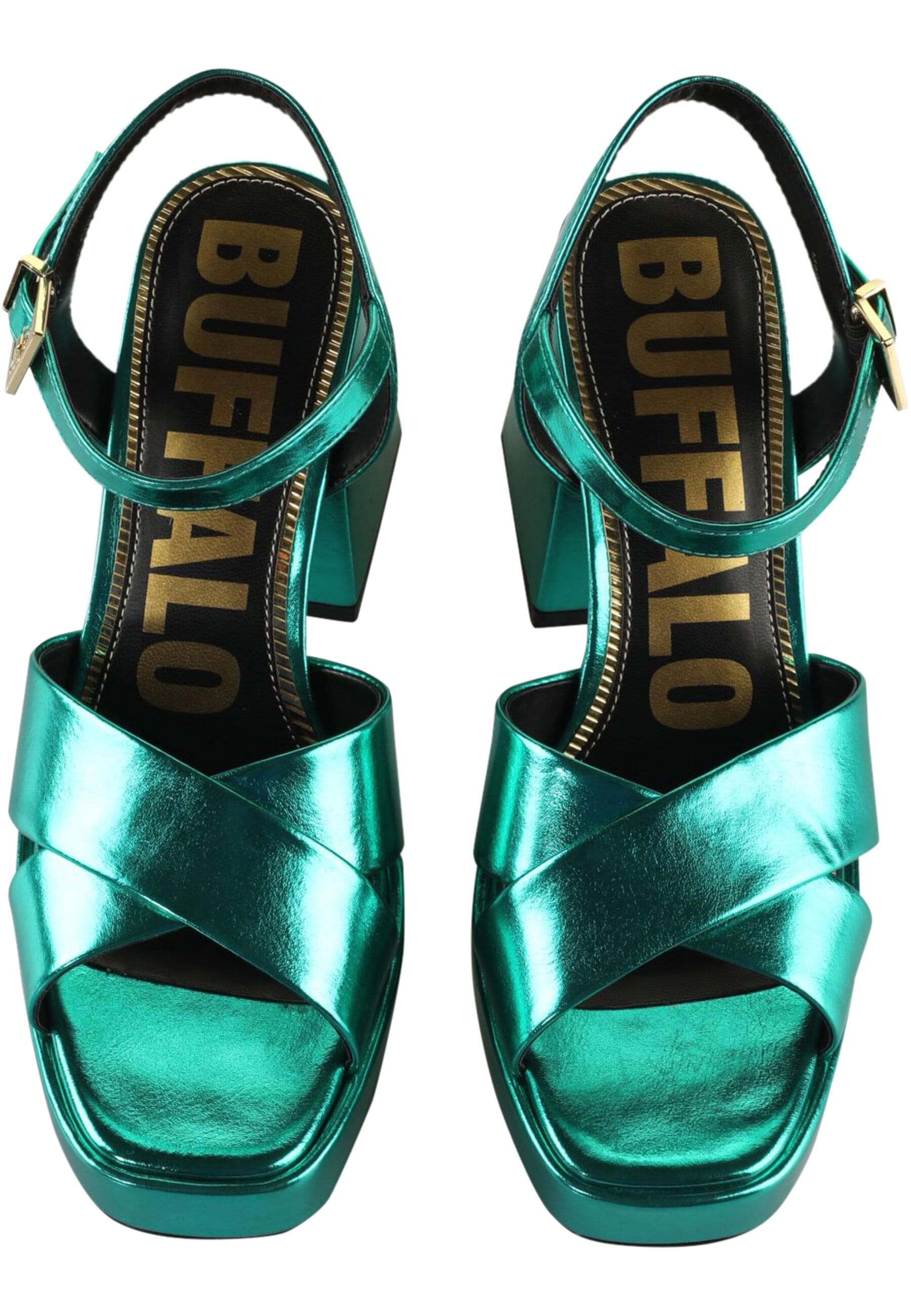 High-Heel-Pumps BUFFALO "Buffalo Damen Buffalo Bella Cross Vegan Nappa", Damen, Gr. 38, grün metallic, Polyurethan, unifarben, Schuhe