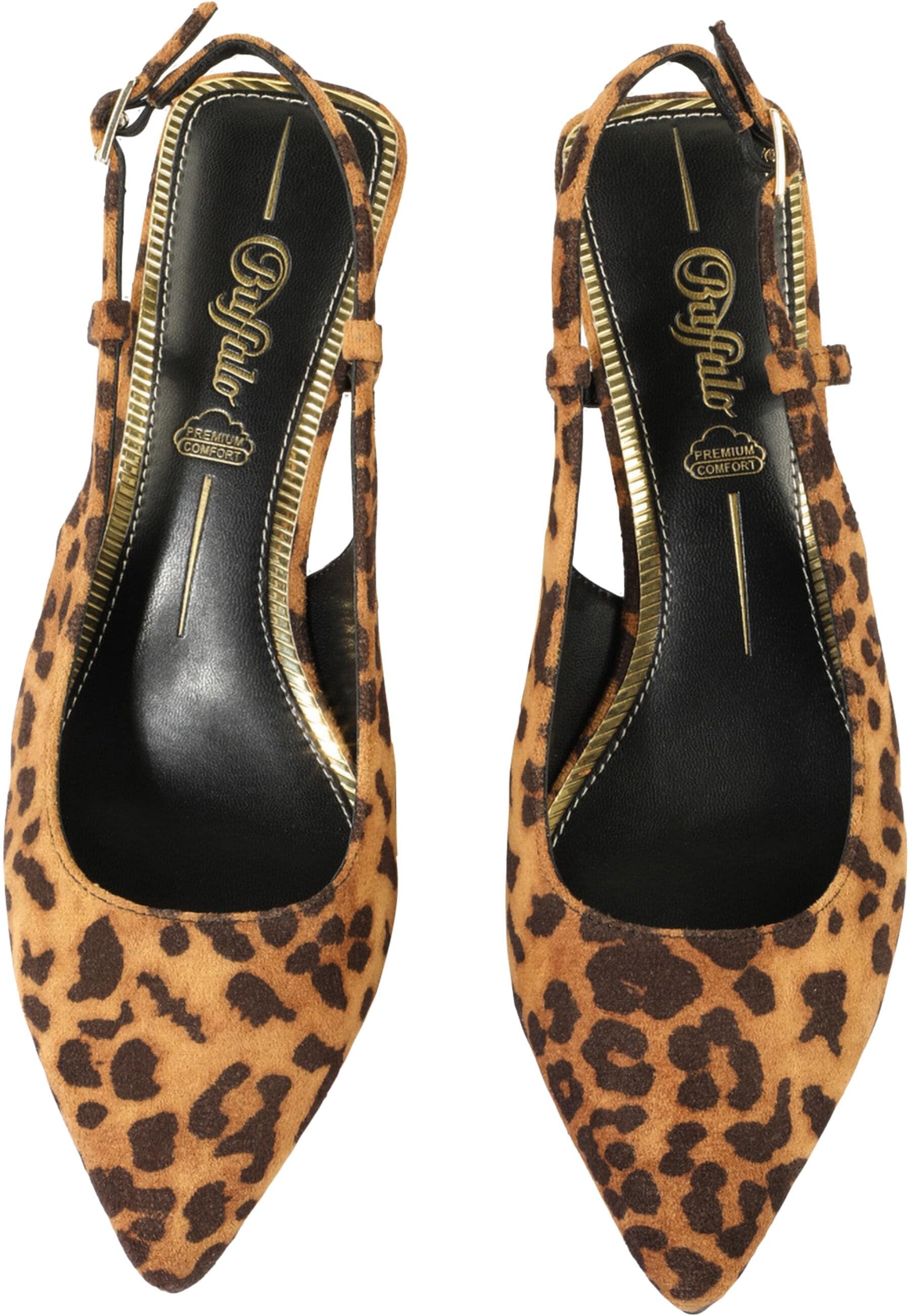 High-Heel-Pumps BUFFALO "Buffalo Sling Back- Vegan Suede", Damen, Gr. 38, braun leo, schwarz, Kunstfaser, unifarben, Schuhe