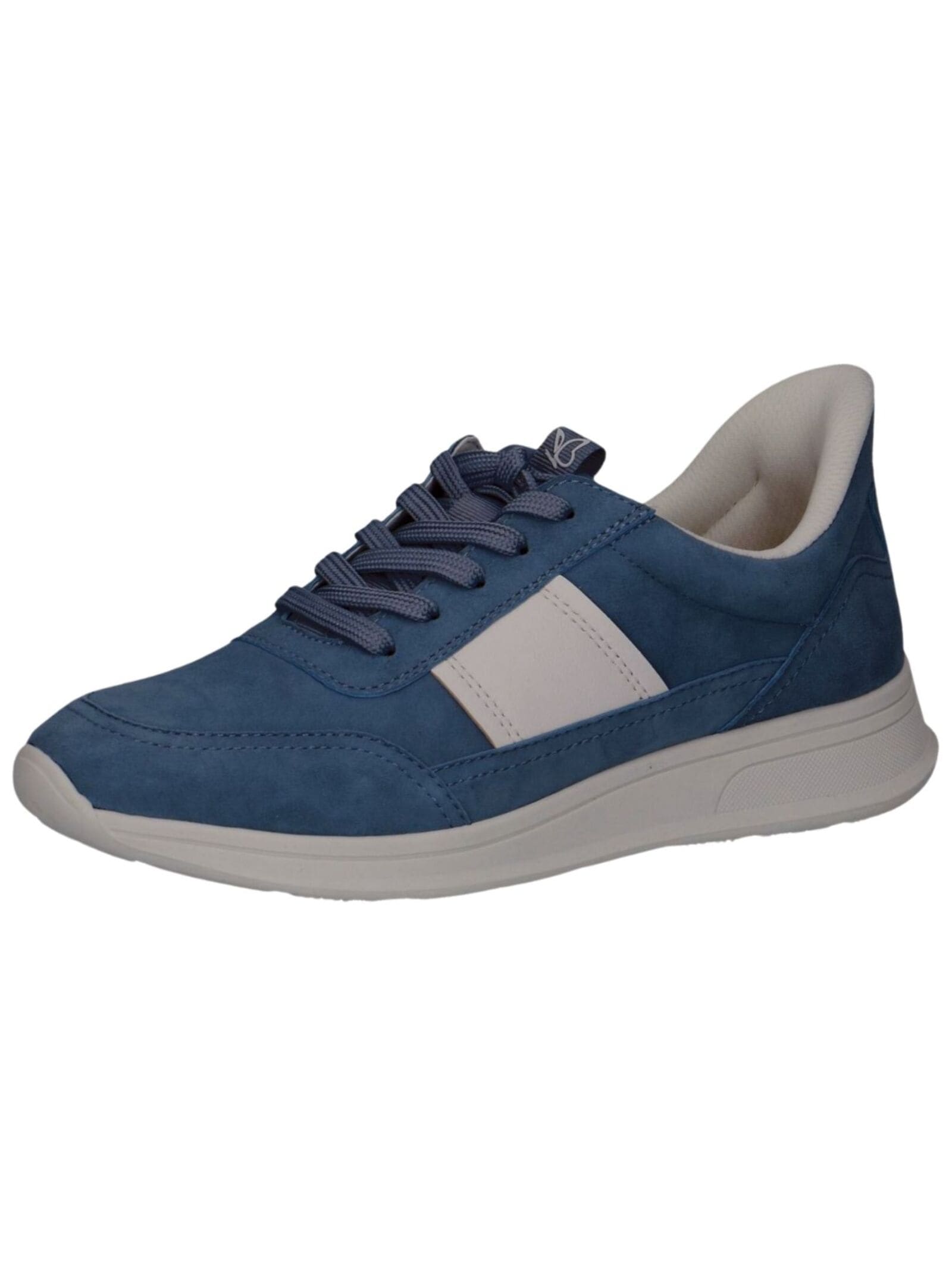 Sneaker CAPRICE "Caprice Sneaker Leder", Damen, Gr. 39, weiß (weiß, blau), Leder, Schuhe Sneaker