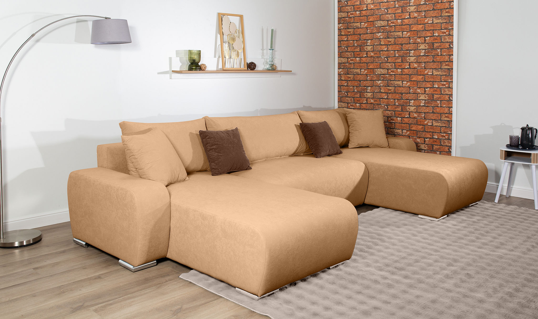 Wohnlandschaft COLLECTION AB "Paola U-Form, Breite 314 cm", hellbraun, B:314cm H:41cm T:169cm, 100%Polyester, Sofas, Wohnlandschaft, Wohnlandschaft,2 Ottomane,Bonnelfederkern,Rückenkissen, Topseller