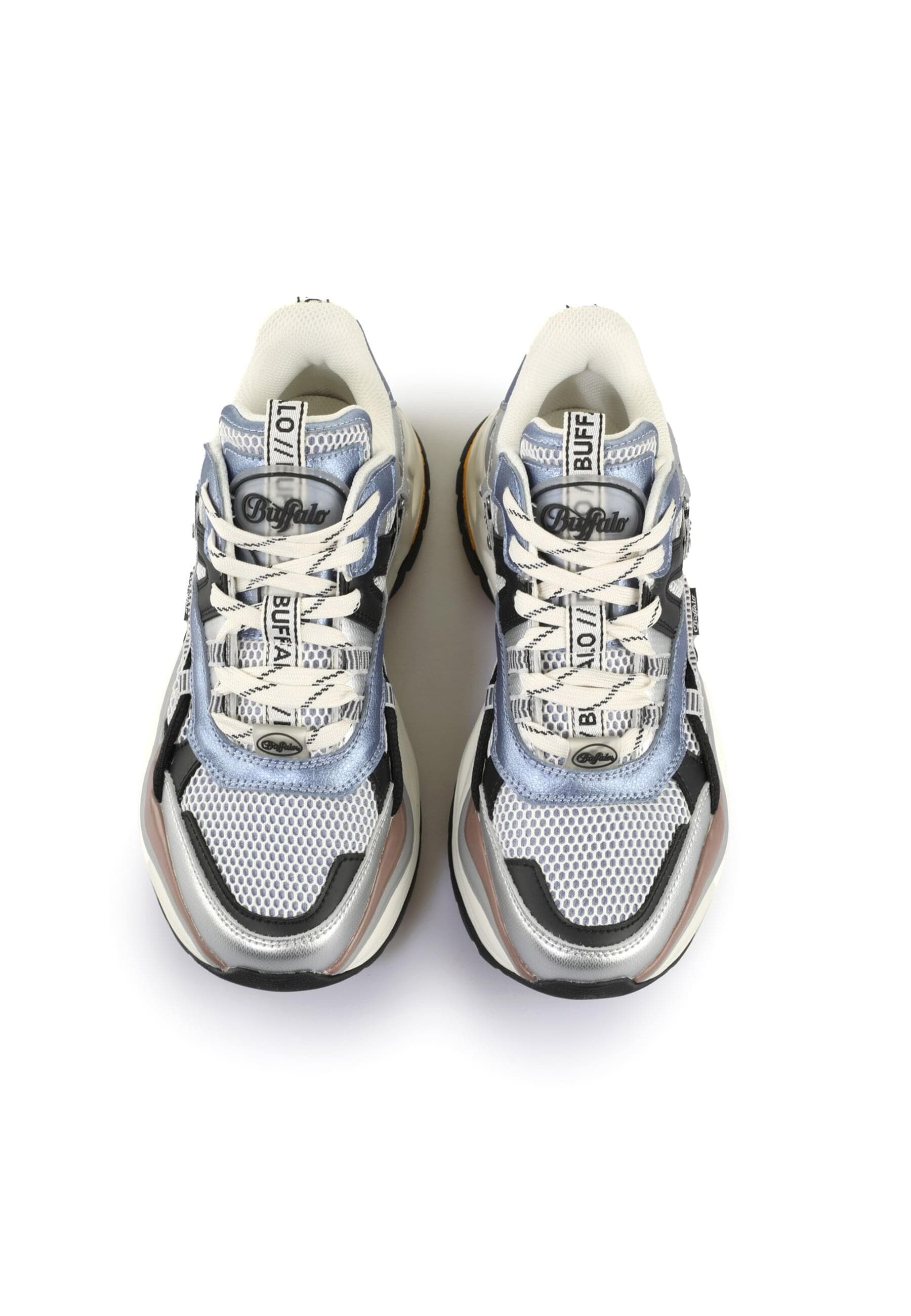 Trainingsschuh BUFFALO "Buffalo Triplet Hollow - Vegan Nappa/Mesh", Damen, Gr. 39, blau, silber, unifarben, Schuhe