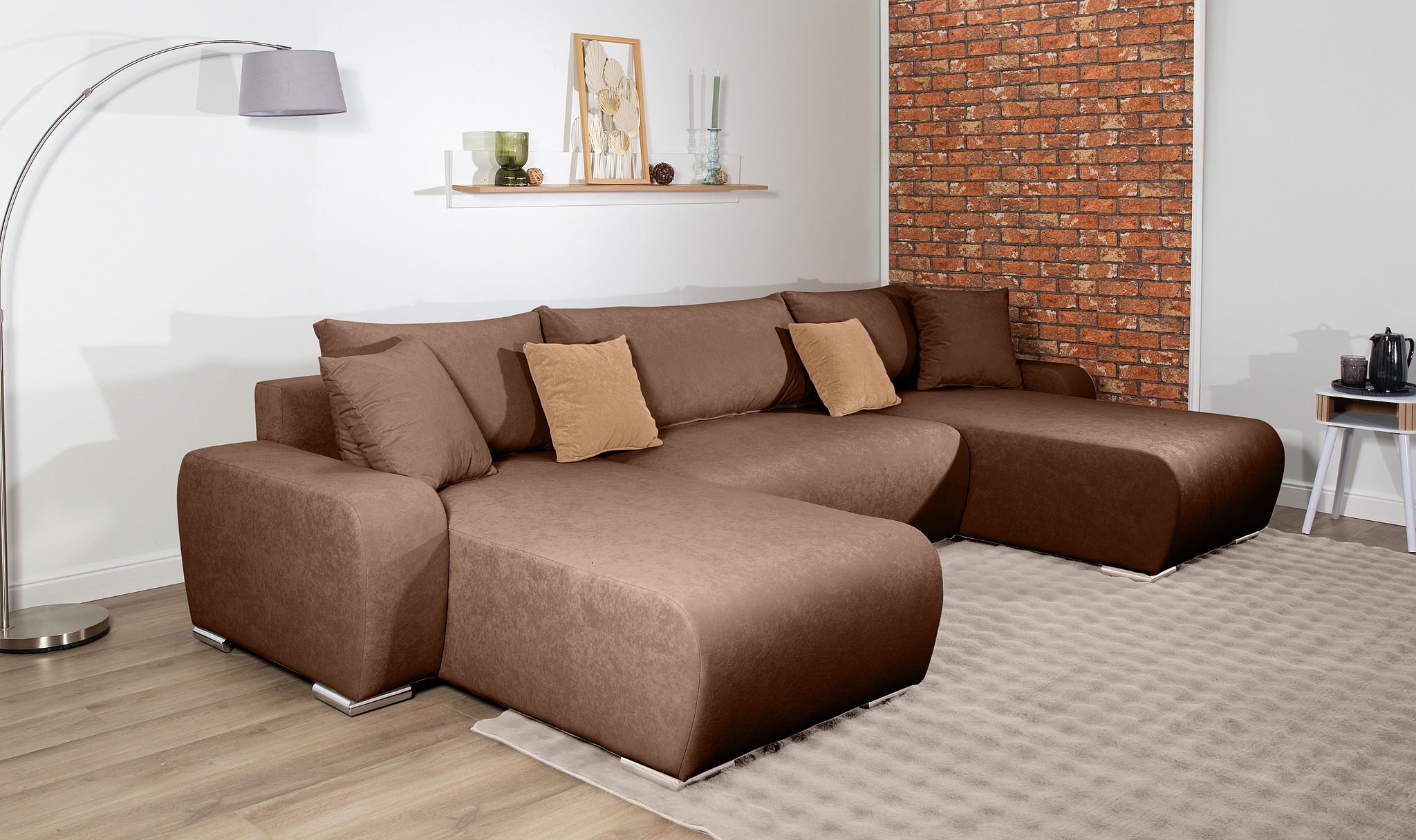 Wohnlandschaft COLLECTION AB "Paola U-Form, Breite 314 cm", braun, B:314cm H:41cm T:169cm, 100%Polyester, Sofas, Wohnlandschaft, Wohnlandschaft,2 Ottomane,Bonnelfederkern,Rückenkissen, Topseller