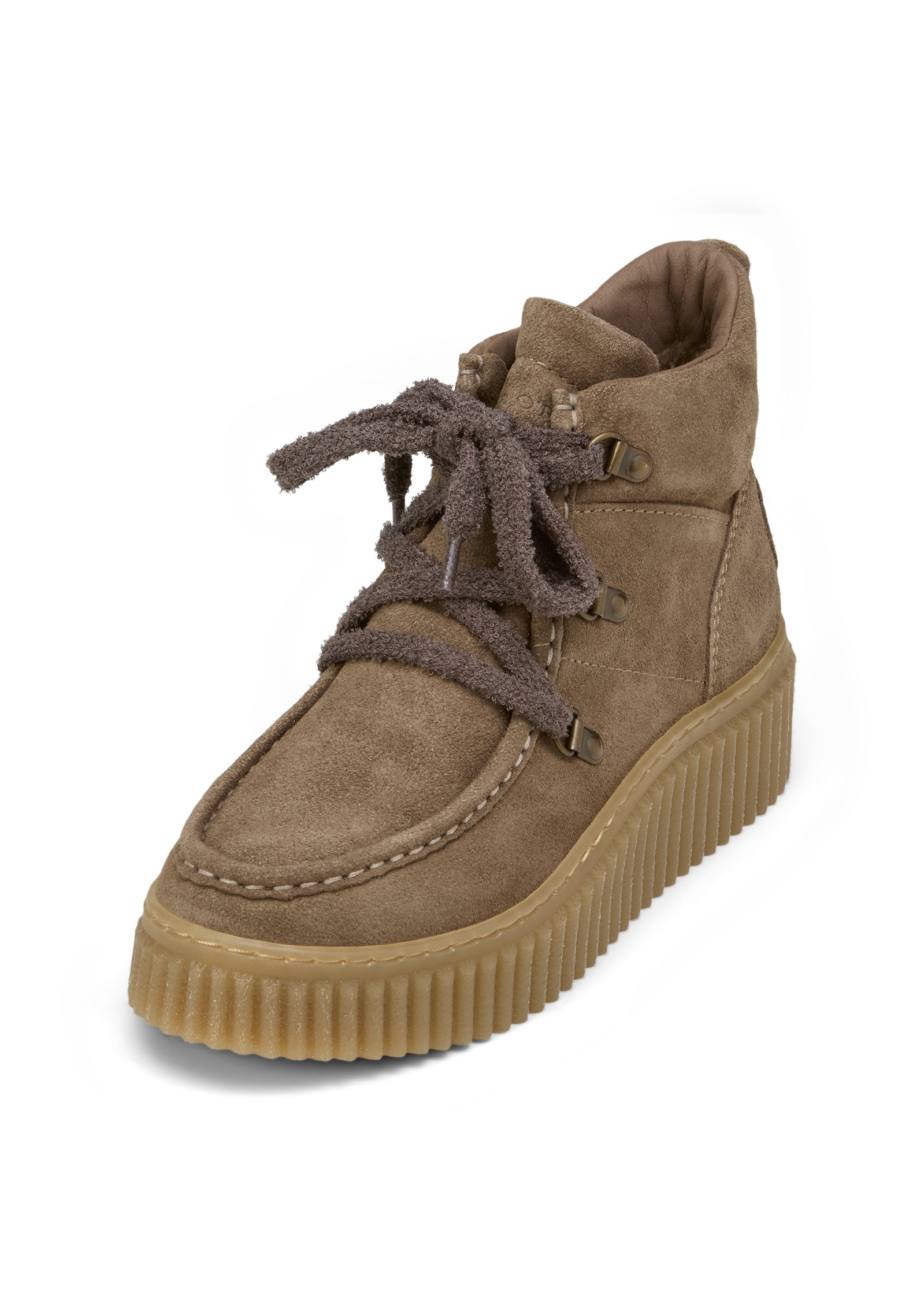 Stiefelette MARC O'POLO "mit markanter Rillen-Plateausohle", Damen, Gr. 37, schwarz taupe, Obermaterial: 100% Leder (Rind), unifarben, Schuhe Stiefelette