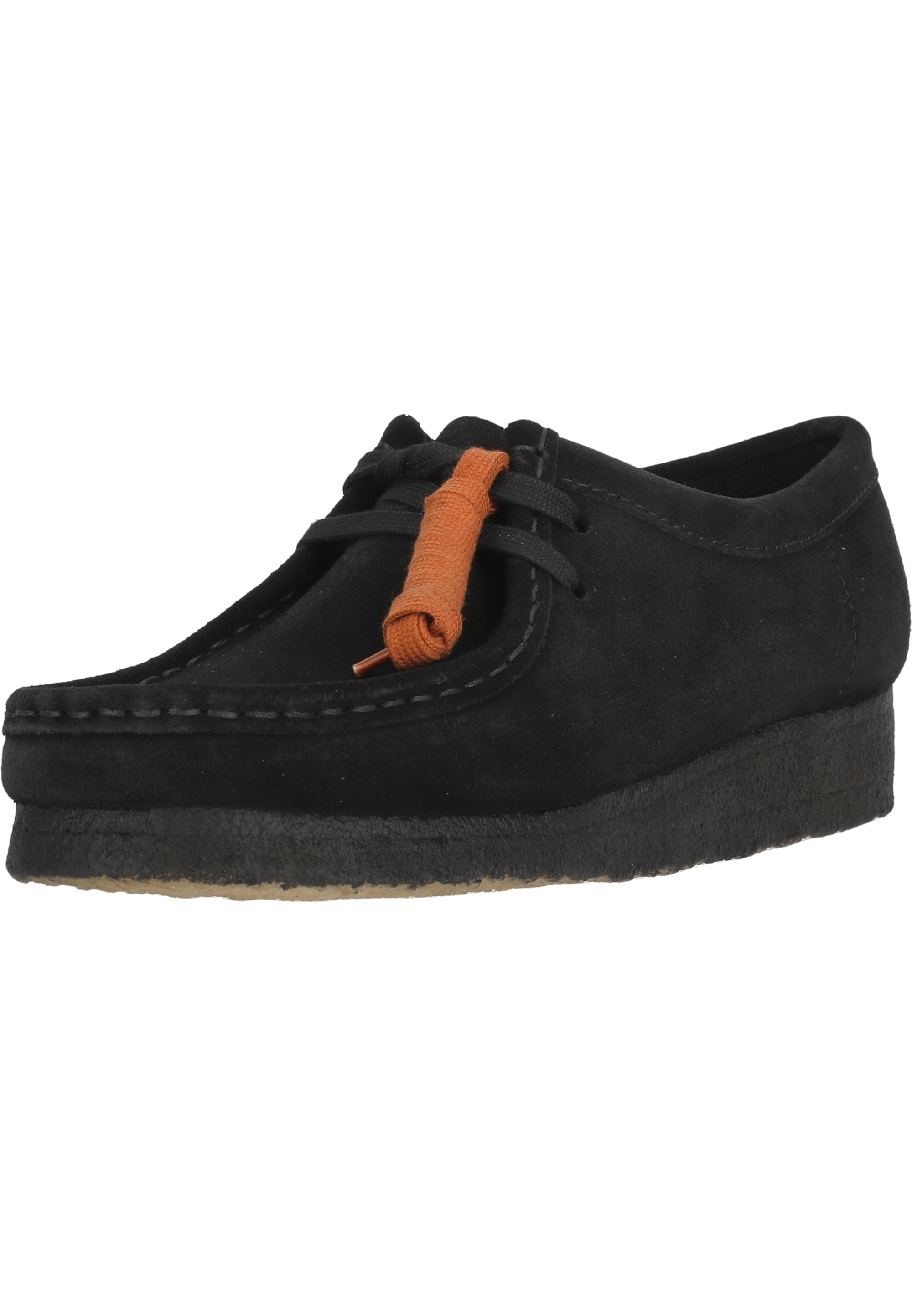 Schnürschuh CLARKS "Wallabee. Black Sde", Damen, Gr. 41, schwarz, Leder, Schuhe Schnürschuh, mit unnachahmlicher Kreppsohle