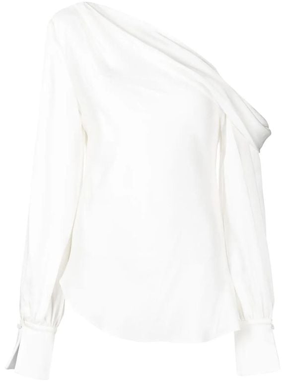 Alice Satin-Finish One-Shoulder Blouse - White - Jonathan Simkhai Tops