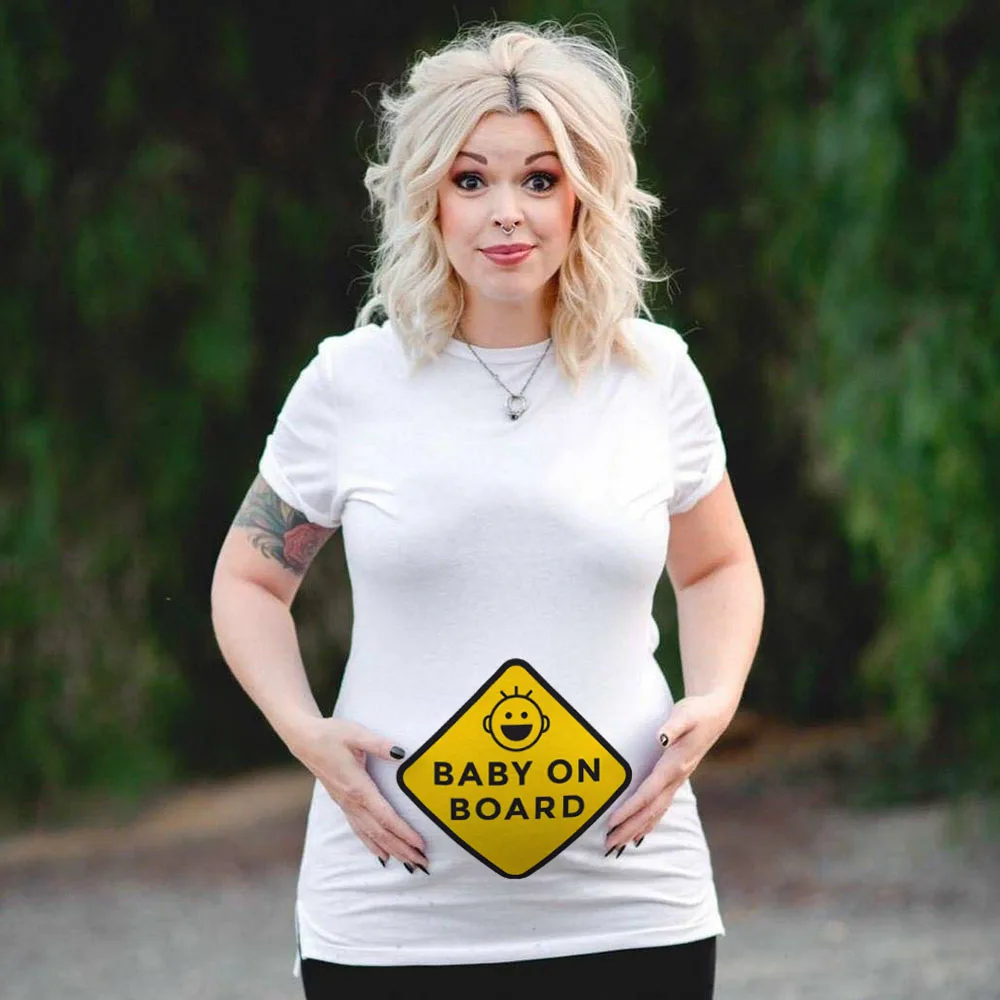 Plus Size Funny Maternity Tshirt Baby on Board Pattern Print Pregnant Woman T-shirt Tops Pregnancy Short Sleeve T Shirt Clothes