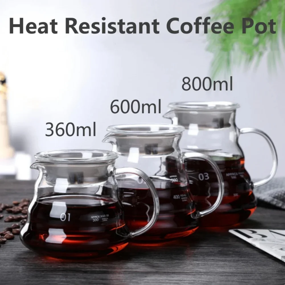 Cafetière résistante à la chaleur 360/600/800ml, bouilloire en verre transparent, Pot de partage avec couvercles, accessoires pour cafetière expresso