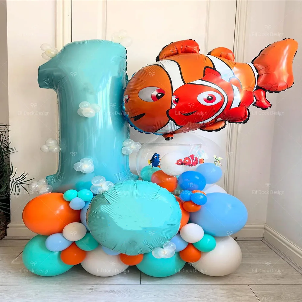 85 Stück Find Nemo Theme Party-Luftballons Undersea World ClownFish Folienballon Blau Nummer 1-9 Kindergeburtstag Party Dekoration Geschenke Image