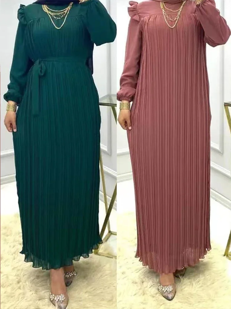 Eid 2023 Muslimische Frauen Party Kleid Abaya Dubai Frauen Kaftane Abend Plissee Kleider Marokko Islam Robe Femme Musulmane Vestidos Image