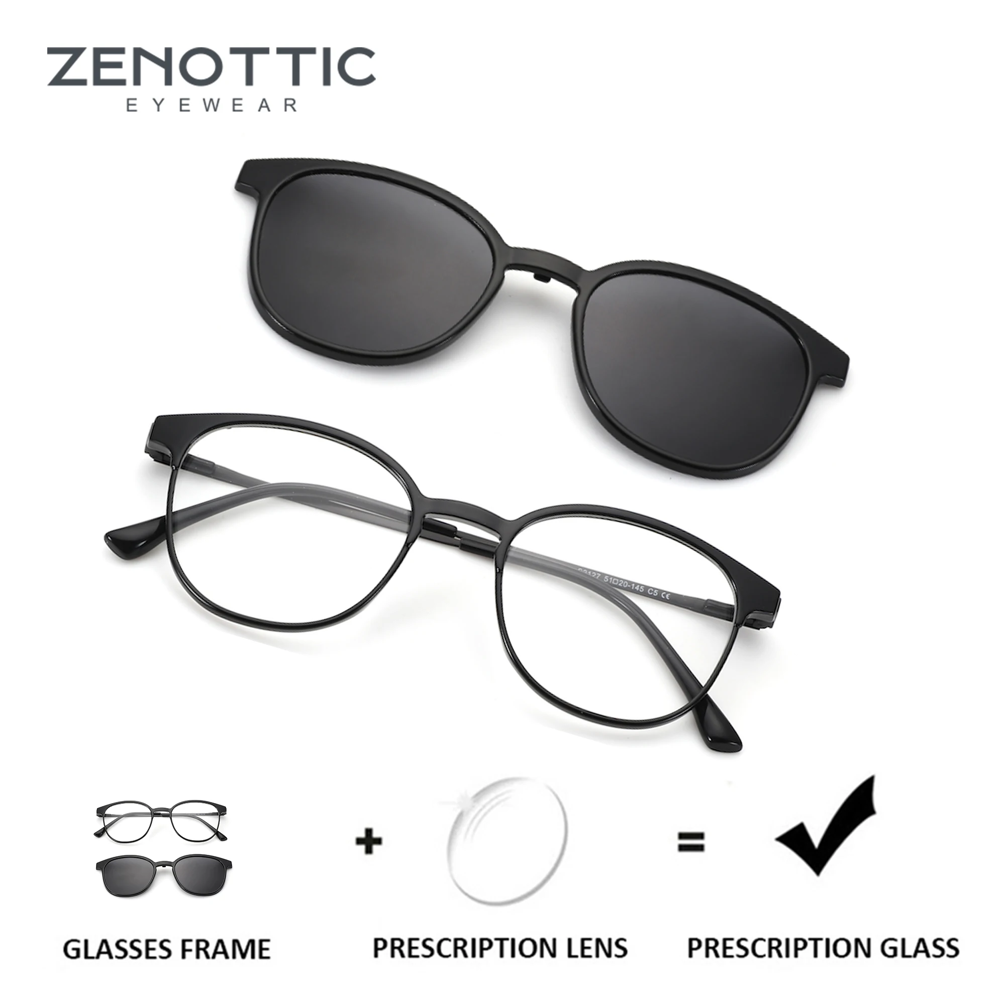 ZENOTTIC (L-Größe) Magnetische quadratische Clip-on-Brille für Männer und Frauen, polarisierte optische Sonnenbrille mit UV400-Schutz Image