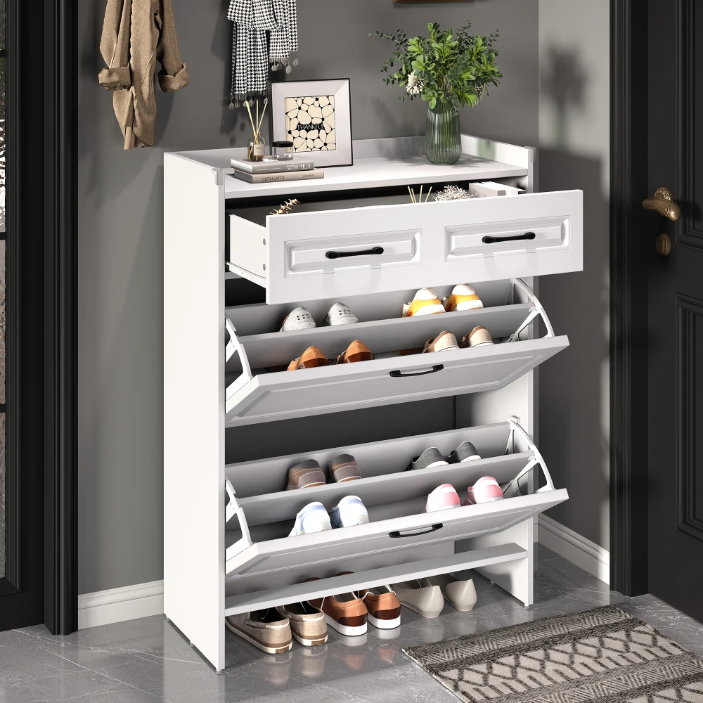 80 * 34 * 107,5 cm Schuhschrank-Schuhregal, mit 4 Fächern und Schublade, Wohnmöbel-Schränke, Schuhschränke, Schuhschränke