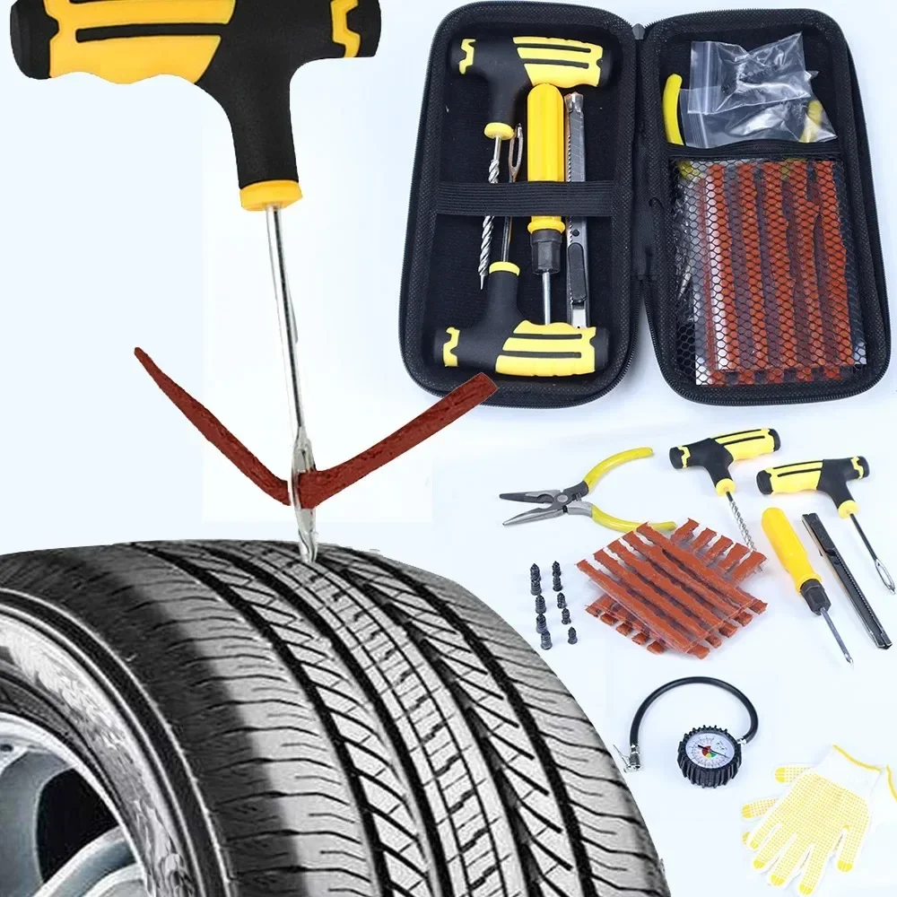 Kit di riparazione pneumatici per moto Strumenti di riparazione per forature pneumatici Accessori per auto Strisce per pneumatici Kit di strumenti di riparazione per agitazione Strumenti per punture