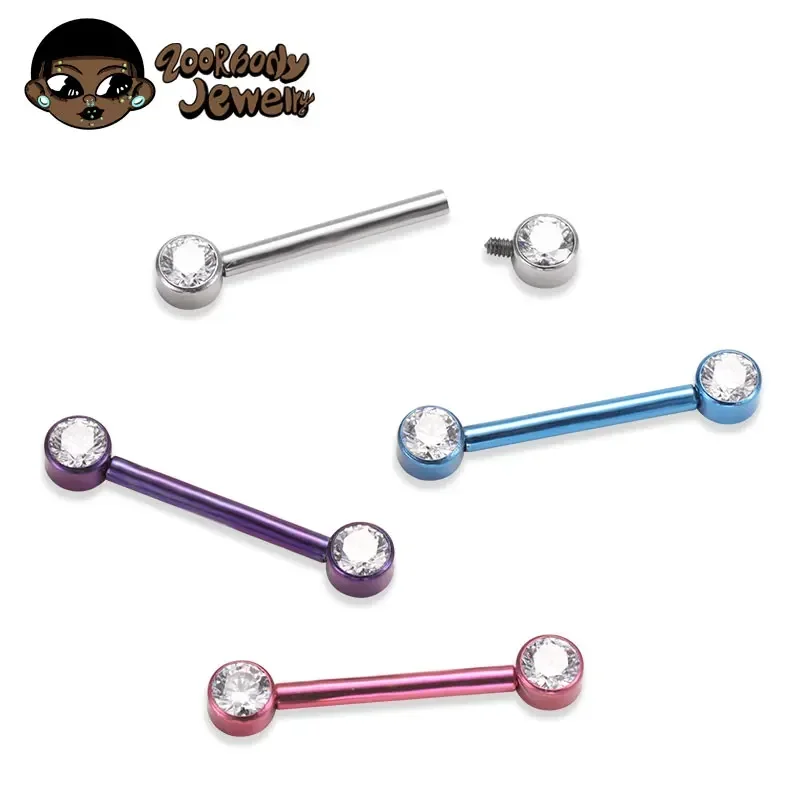 ASTM F136 Titan-Nippel-Zungenring, Langhantel, gerades Piercing, eloxiert, sexy rosa Nippel-Piercing-Schmuck für Männer und Frauen